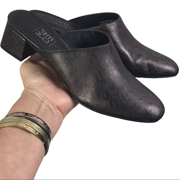 Anthropologie Shoes - ANTHROPOLOGIE M4D3 Brown Leather Round Toe Block Heel Mules Size 7 1/2